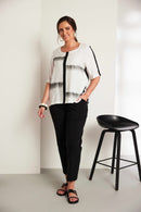 Contrast Front Trim Stripe Top - Black/off White