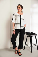 Contrast Front Trim Stripe Top - Black/off White