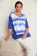 Contrast Plain Section Print Top - White & Locline
