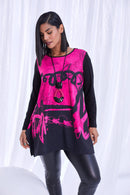 Ora Contrast Sleeve Print Top - Black/pink
