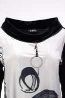 Circle Print Tunic Top - Black/beige