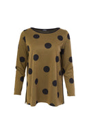 Spot Round Neck Top - Black/khaki