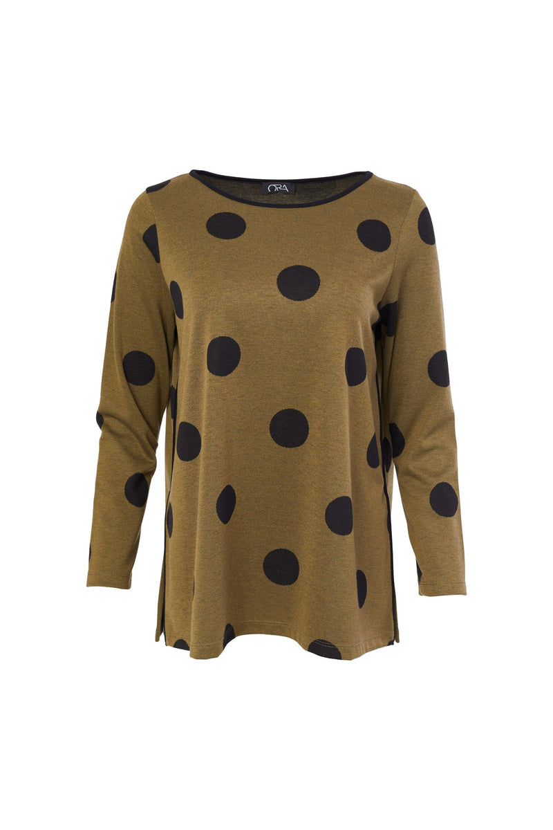Spot Round Neck Top - Black/khaki