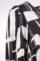 Elasticated Cuff Print Top - Black/cream
