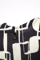 Elasticated Cuff Print Top - Black/cream