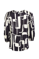 Elasticated Cuff Print Top - Black/cream