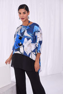 Chiffon Hempanel Print Top - Black/royal