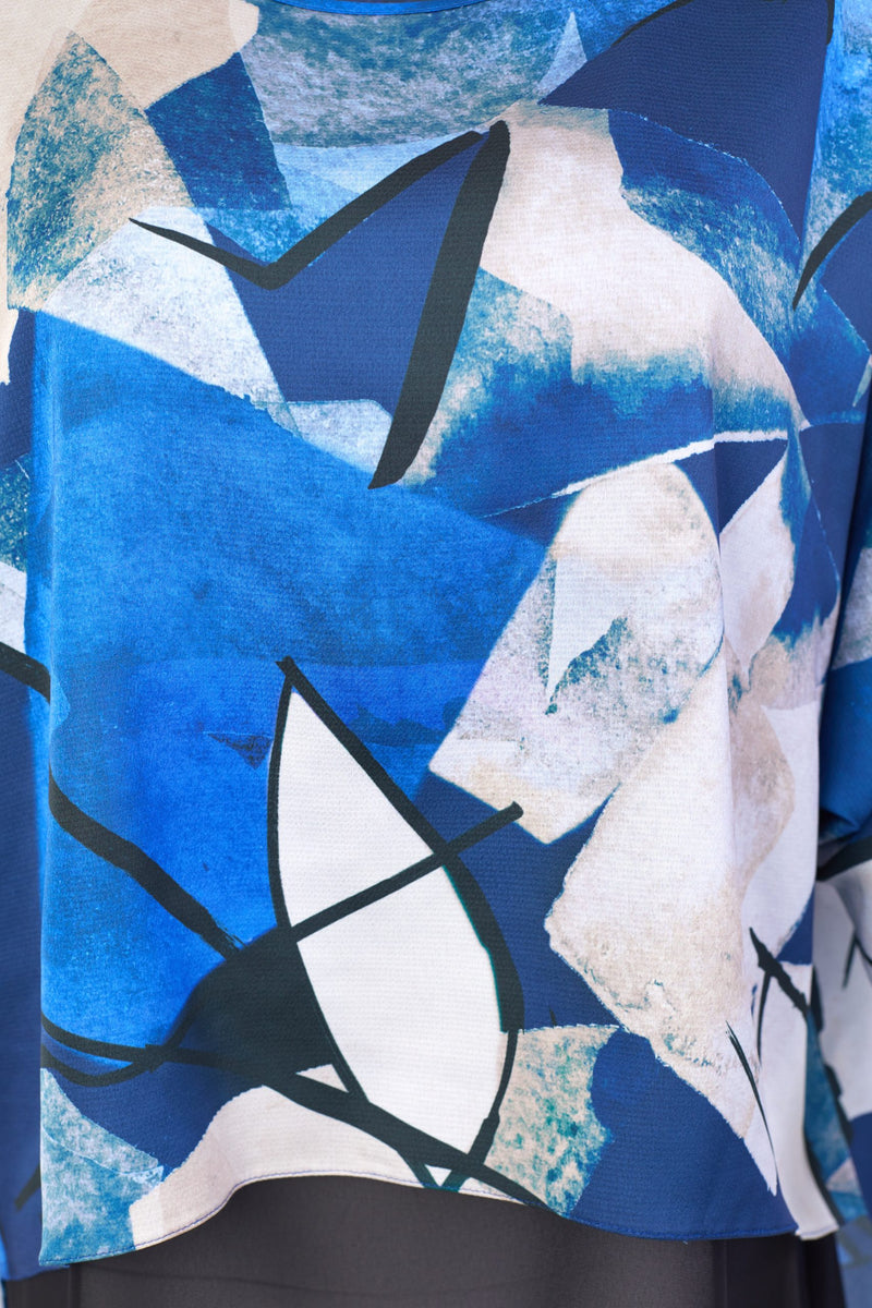 Chiffon Hempanel Print Top - Black/royal