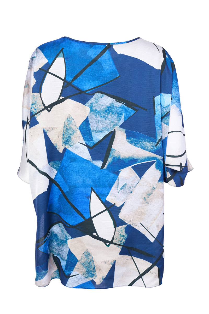 Chiffon Hempanel Print Top - Black/royal