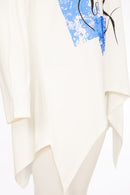 Curved Hem Placement Print Top - White/royal