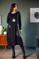 DRESS WITH LEATHERETTE PANEL - Black