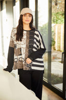 Side Stripe Print Top - Black/sand