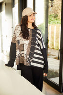 Side Stripe Print Top - Black/sand