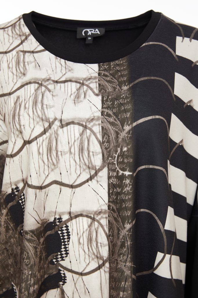 Side Stripe Print Top - Black/sand