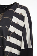 Side Stripe Print Top - Black/sand