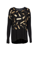 Contrast Hempanel Print Top - Black/bronze