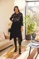 Contrast Skirt Panel Print Dress - Black/bronze