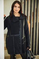 Contrast Panel Quilted Coat - Black