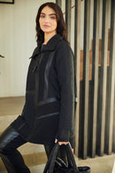 Contrast Panel Quilted Coat - Black