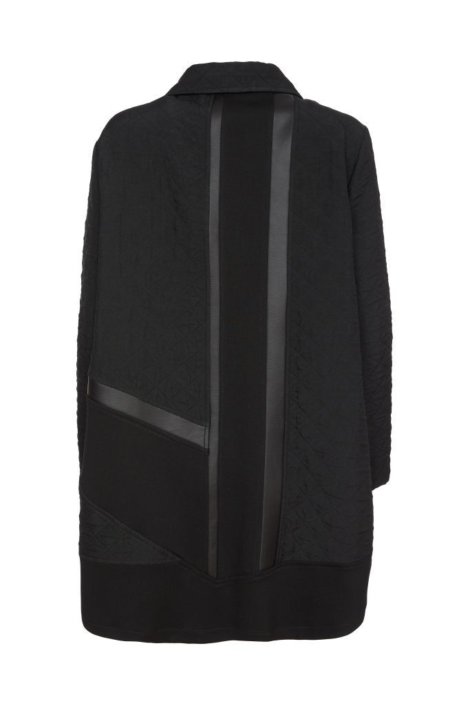 Contrast Panel Quilted Coat - Black