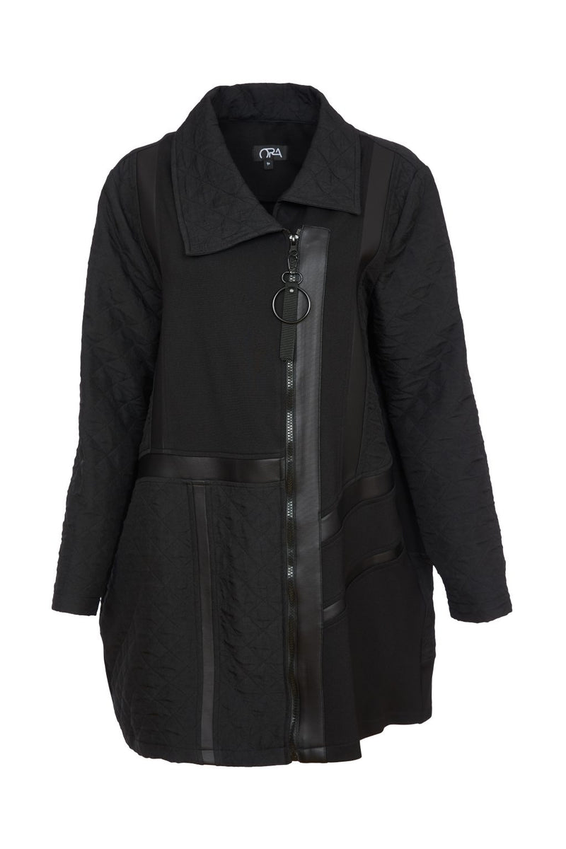 Contrast Panel Quilted Coat - Black