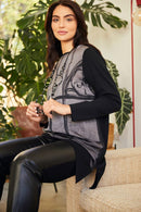 PRINT ANGLE HEM TOP CONTRAST HEM/SLEEVE/BACK - Black/grey