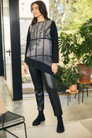PRINT ANGLE HEM TOP CONTRAST HEM/SLEEVE/BACK - Black/grey