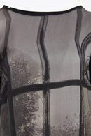 PRINT ANGLE HEM TOP CONTRAST HEM/SLEEVE/BACK - Black/grey