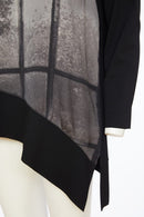 PRINT ANGLE HEM TOP CONTRAST HEM/SLEEVE/BACK - Black/grey