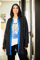 Contrast Panel Hooded Coat - Black/imperial Blue