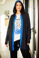 Contrast Panel Hooded Coat - Black/imperial Blue