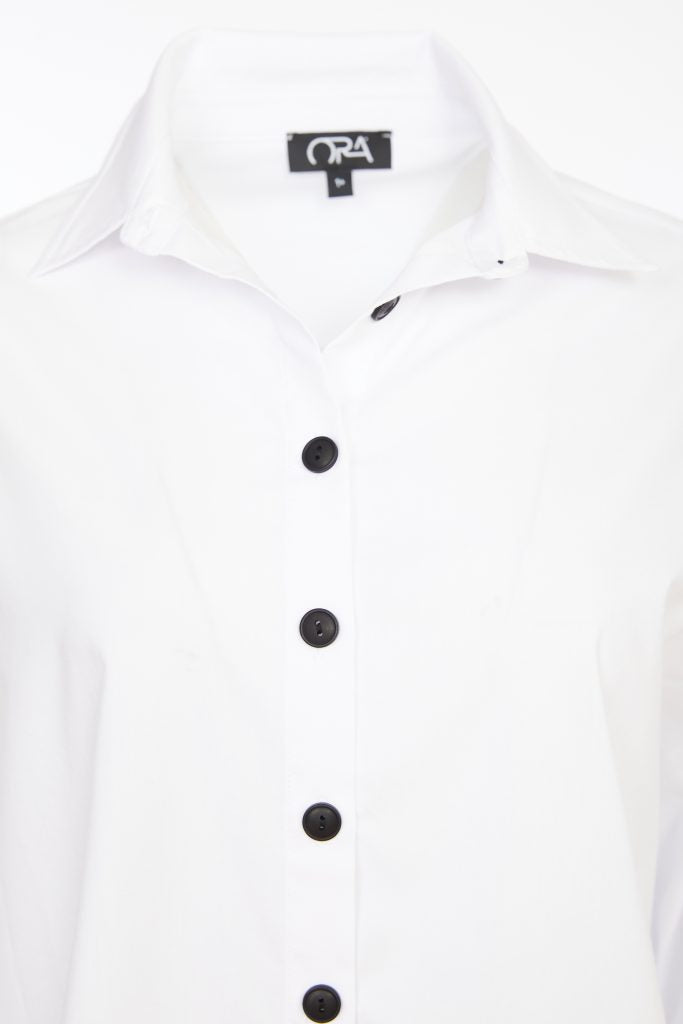 Contrast Button Cotton Shirt - White/black