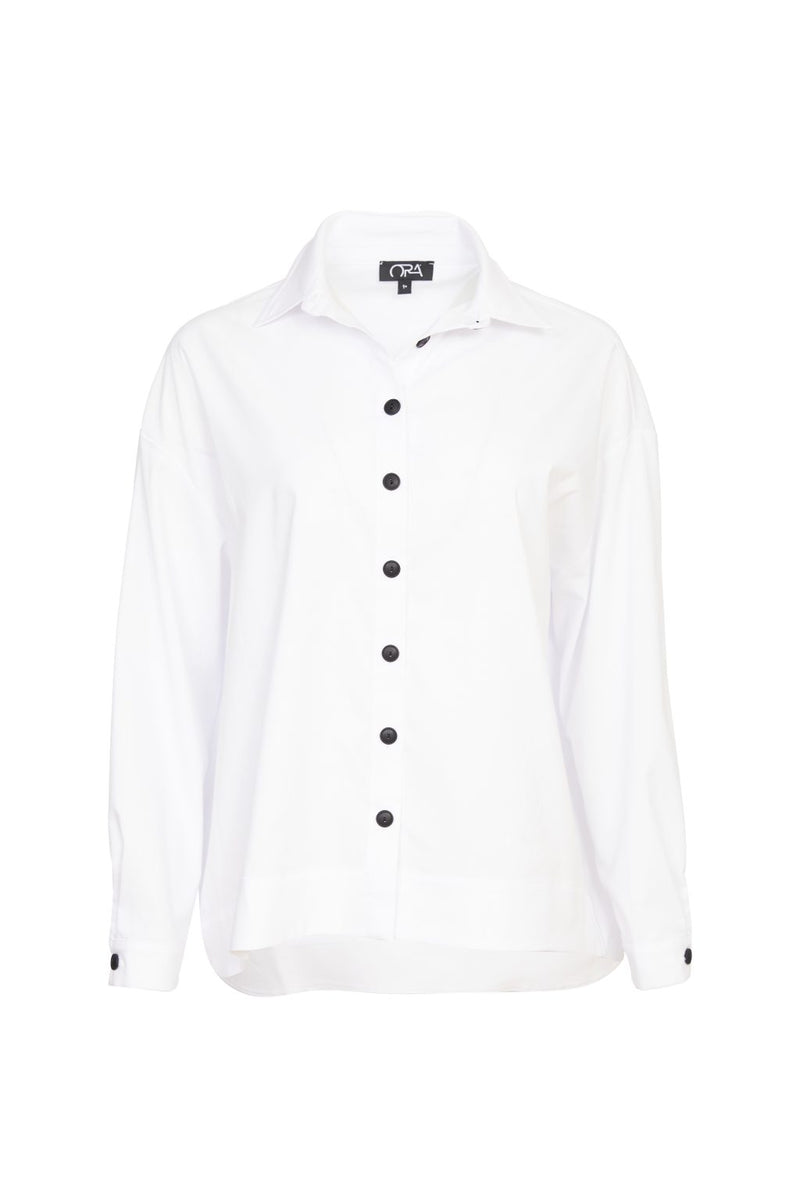 Contrast Button Cotton Shirt - White/black