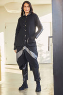 Contrast Hempanel Hooded Coat - Black