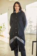 Contrast Hempanel Hooded Coat - Black