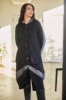 Contrast Hempanel Hooded Coat - Black