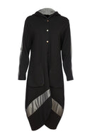 Contrast Hempanel Hooded Coat - Black