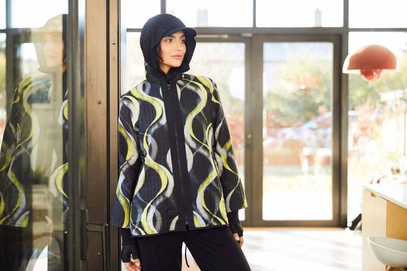 Contrast Band Print Top - Black/lime