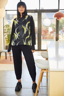 Contrast Band Print Top - Black/lime