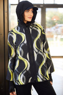 Contrast Band Print Top - Black/lime