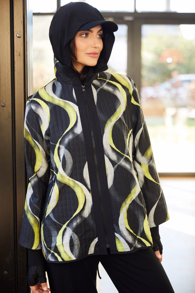 Contrast Band Print Top - Black/lime