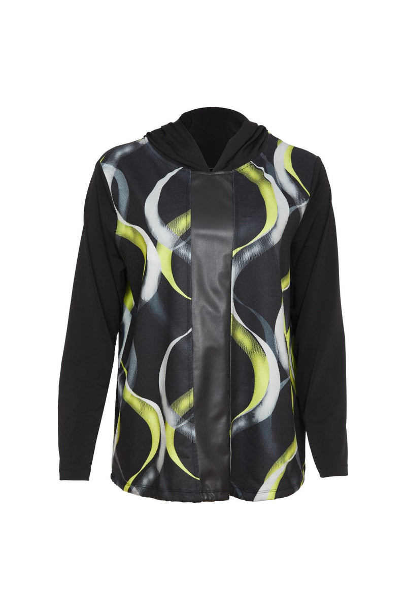 Contrast Band Print Top - Black/lime