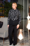 Knit Jacquard High Neck Jacket - Black/white