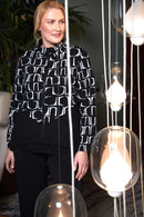 Knit Jacquard High Neck Jacket - Black/white