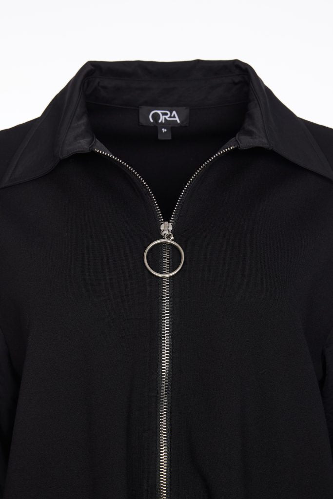 Zip Jacket With Knitted cuff - Black