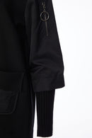 Zip Jacket With Knitted cuff - Black