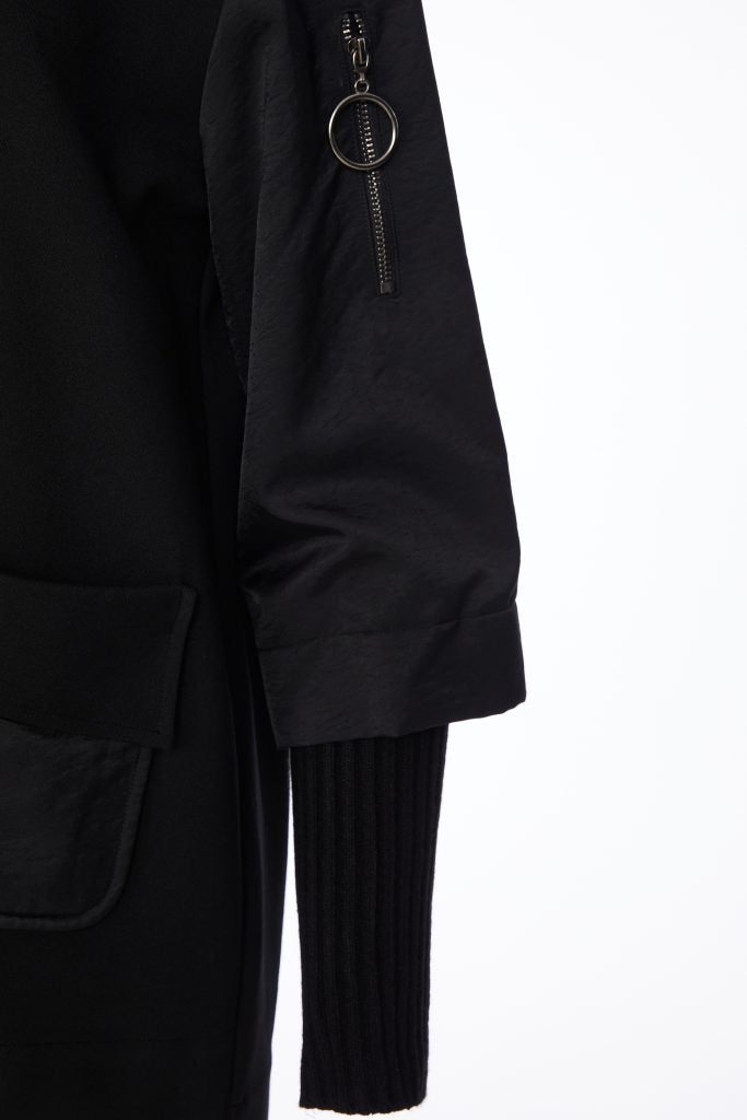 Zip Jacket With Knitted cuff - Black