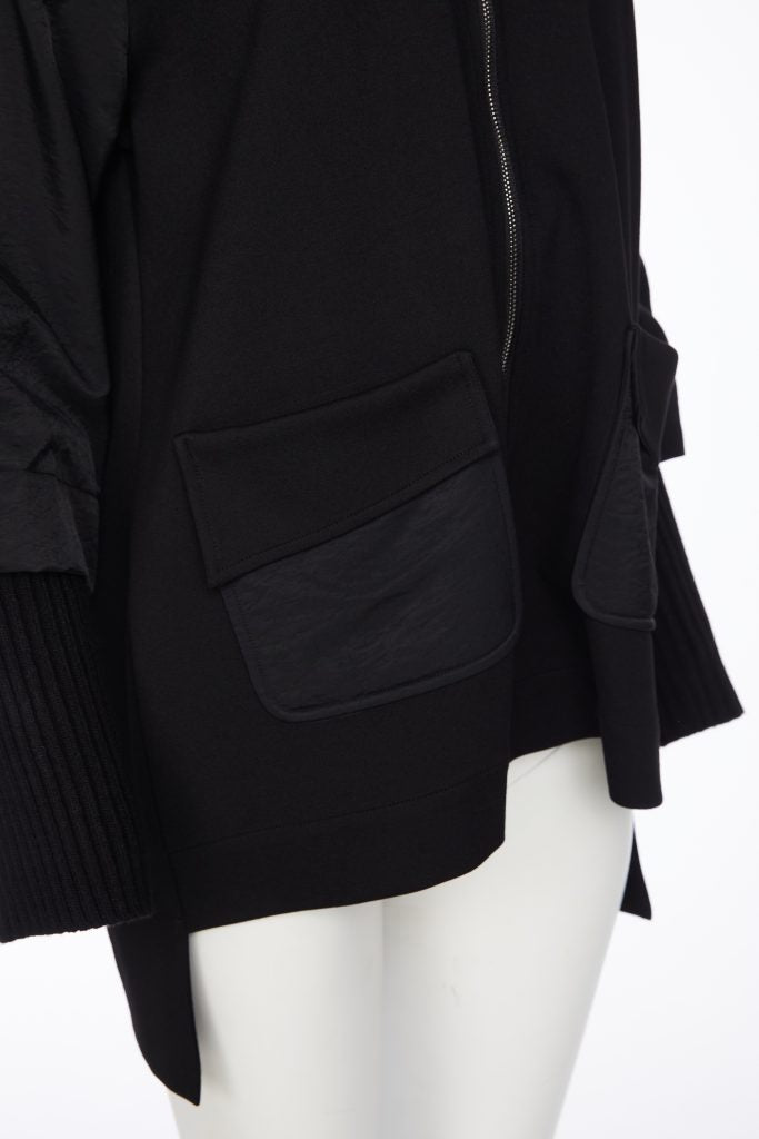 Zip Jacket With Knitted cuff - Black