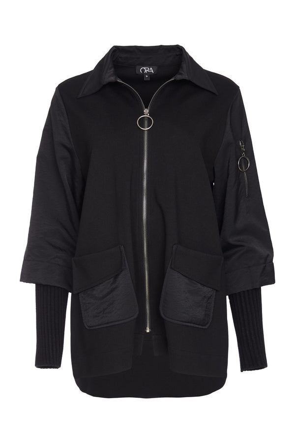 Zip Jacket With Knitted cuff - Black