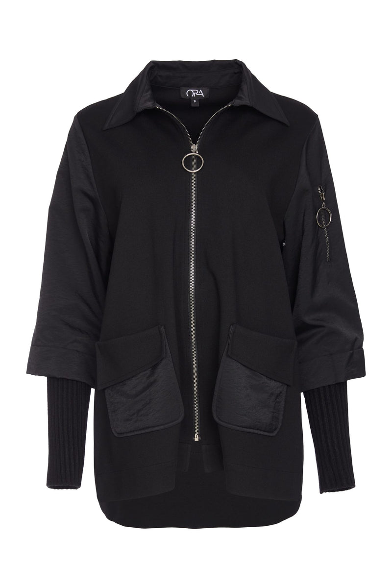 Zip Jacket With Knitted cuff - Black